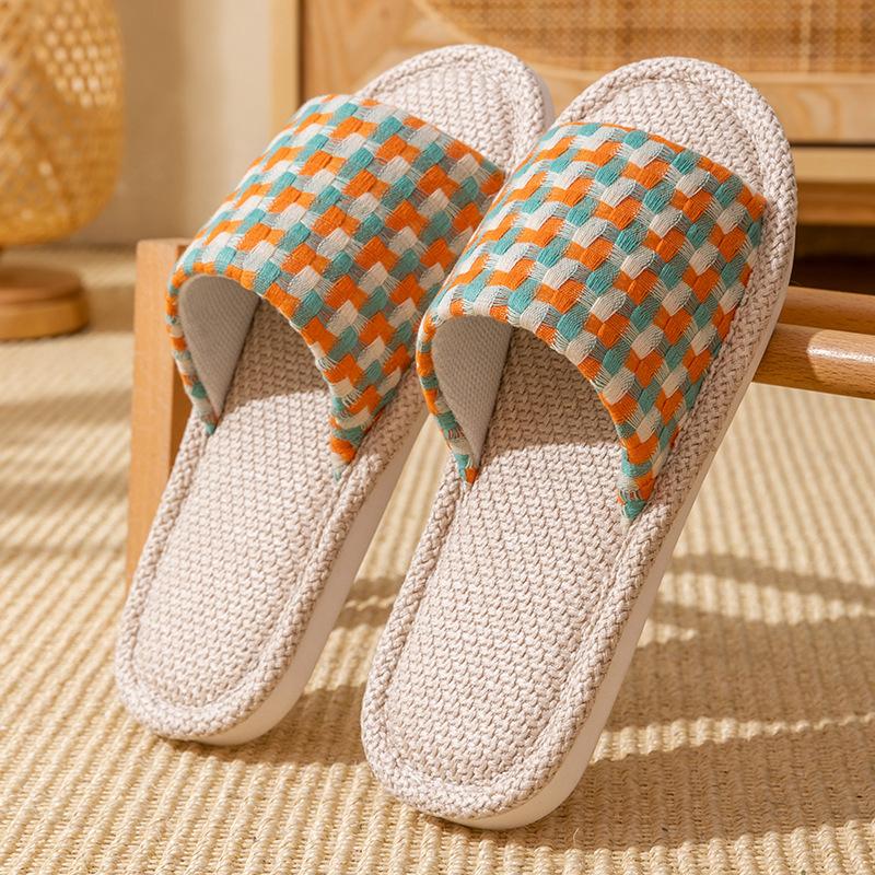 Linen Slippers Household Thick Bottom Straw Men and Women Cool Slippers Home Indoor Non-smelly Feet Non-slip Summer