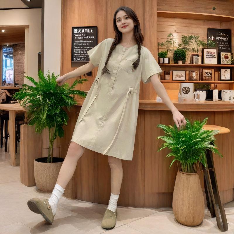 

Летнее платье А-силуэта для стройных и высоких женщин 2025 года — корейский стиль, компактный и свежий дизайн для женщин L хаки