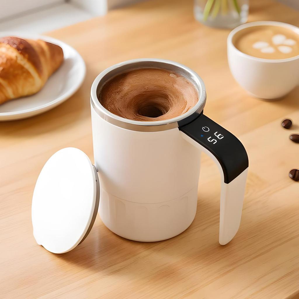 Stirring Mug 380ml Stainless Steel Temp Display Self Stirring Mug With Lid For Tea Cocoa Protein Powder Drink Camping Party