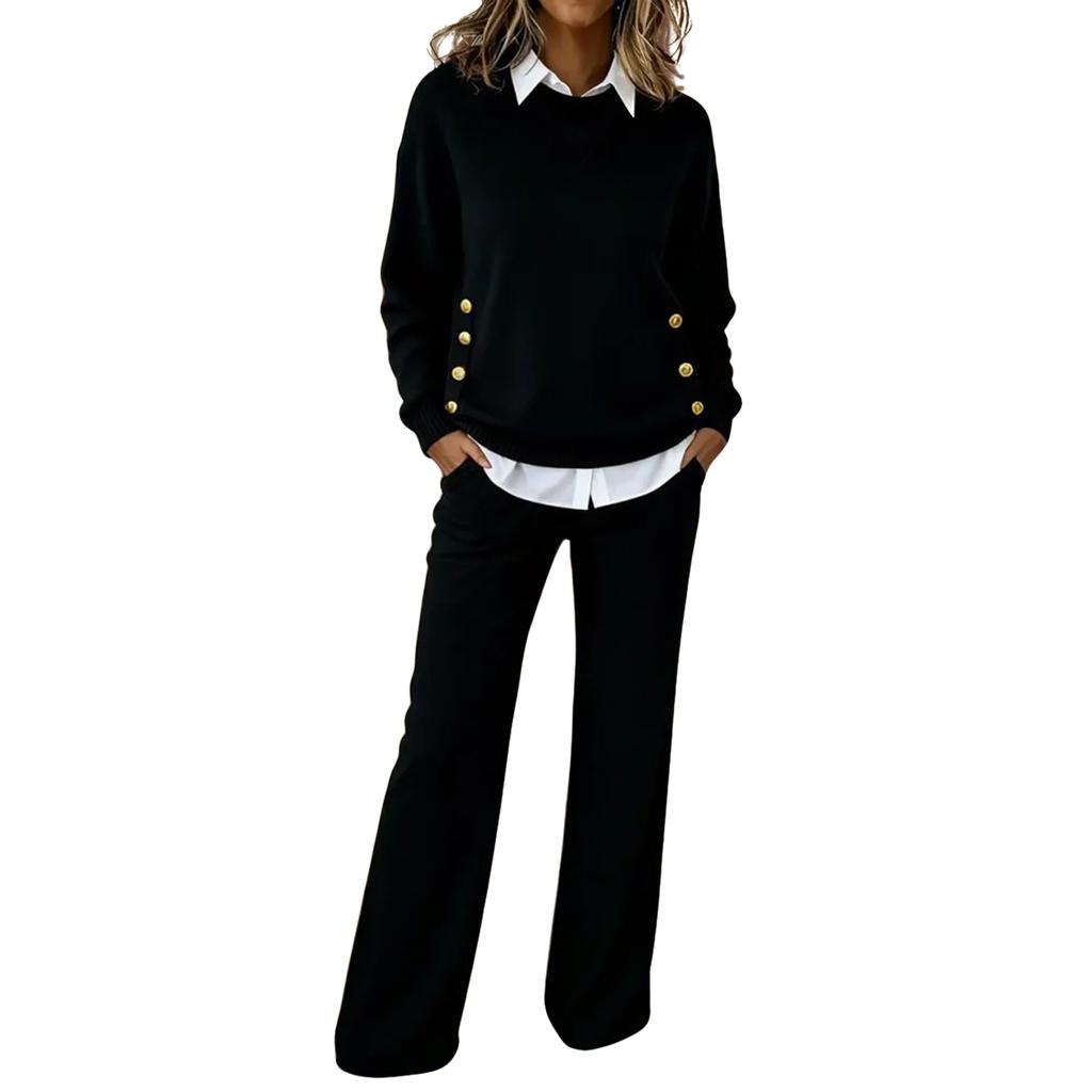 Women's Casual Fashion Button-Decorated Two-Piece Set