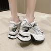 Fashion New 2024 Winter Warm Plush Chunky Leather Sneakers Women Lace-up High Platform Sports Dad Shoes 10CM Heels Fur Snow Shoes Woman