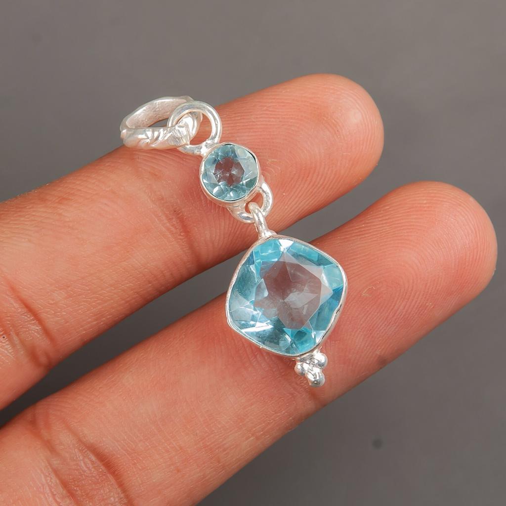 Sky Blue Topaz Gemstone 925 Sterling Silver Gift Jewelry Handmade Pendant 1.60" PP-9-6
