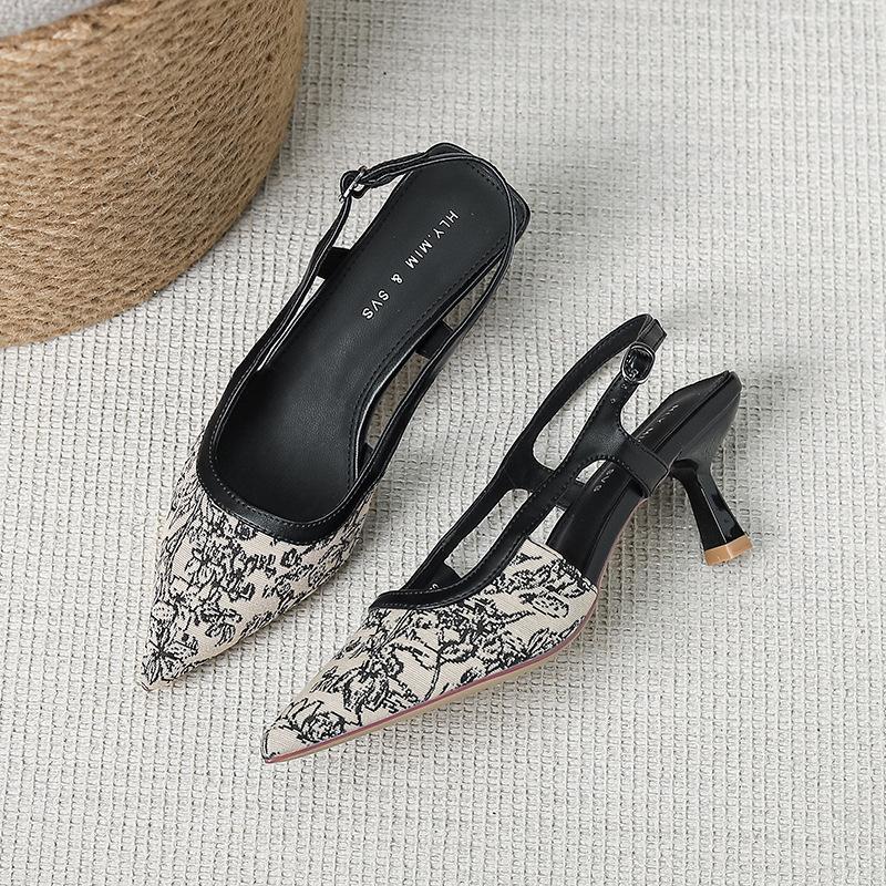 Feeling Bag Head Slippers High Heels Retro Outer Wear Sandals Pointed Head Temperament Fairy Style Single Shoes Stiletto