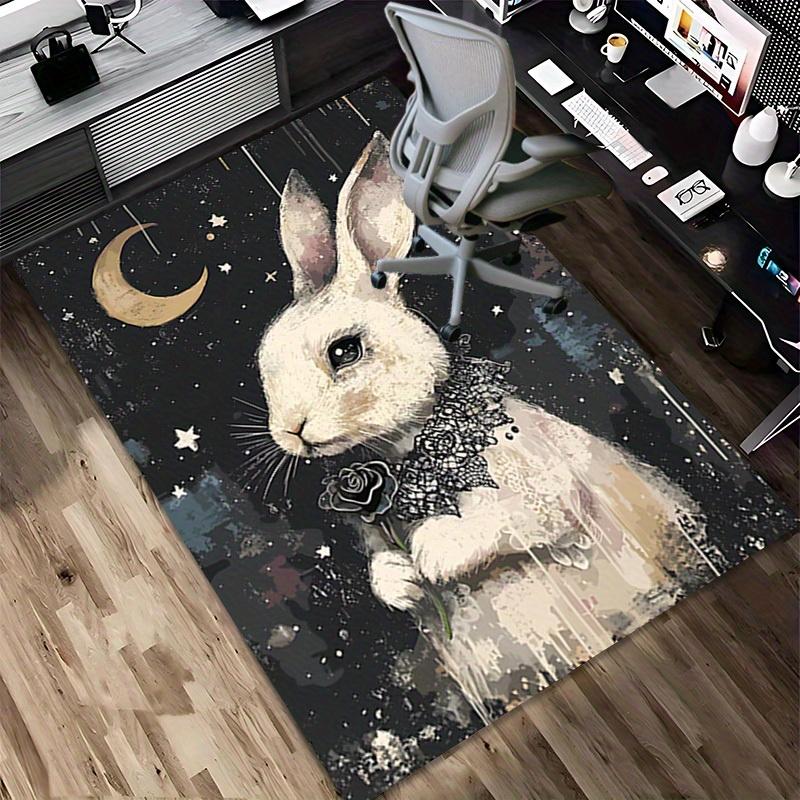 1pc Moonlit Bunny Themed Rug for Home Decor, Non-slip Office Carpet, Chair Mat, Outdoor Mat, Christmas and Halloween Gifts-0731104