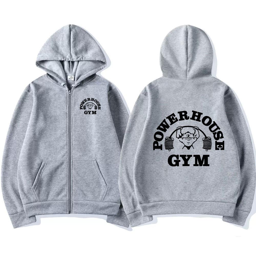 Powerhouse Men And Women Gym Zipper Hoodie Oversized Jacket  Gothic Coats Zip Up Geek Fitness Classic Simple Hoodies