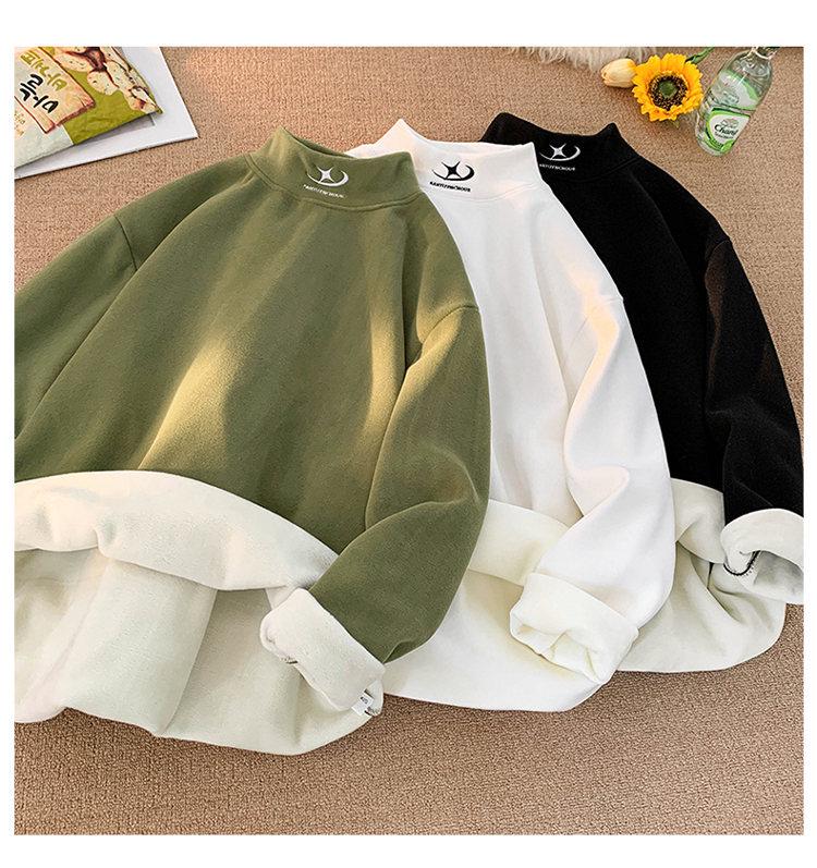 Men's Fleece Half-High Collar Sweatshirt, Velvet-Thickened, Loose Fit, Long Sleeve, Perfect for Autumn/Winter 2025.