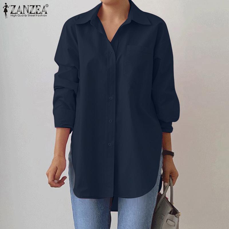 ZANZEA Women Turn Down Collar Loose Casual Long Sleeve Button Blouse