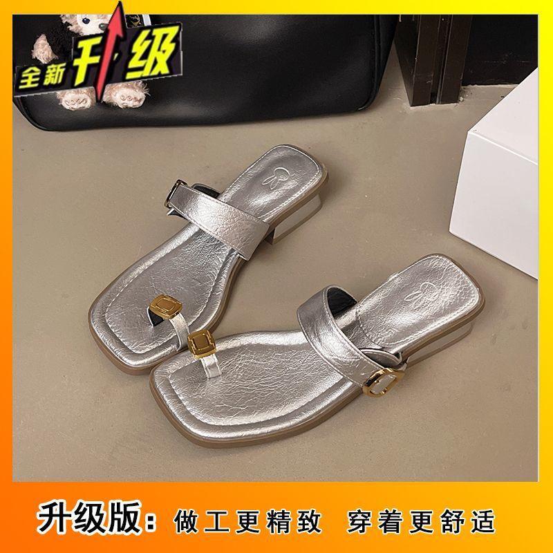 2025 new summer popular word with toe simple sandals women fashion wear versatile medium heel cool slippers women