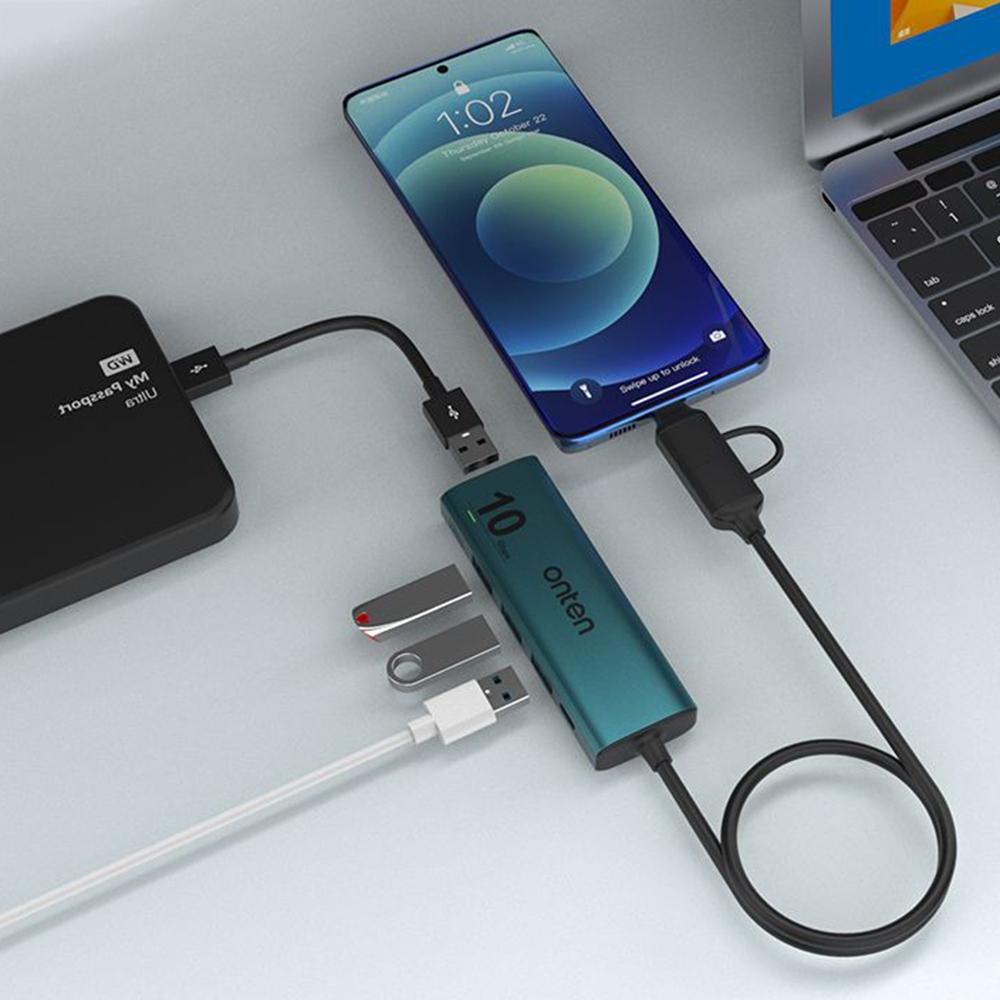 ONTEN UCA611+ 10G USB-A/USB-C to USB-A Converter 4 Port USB 3.2 Gen2 Hub with Charging Function
