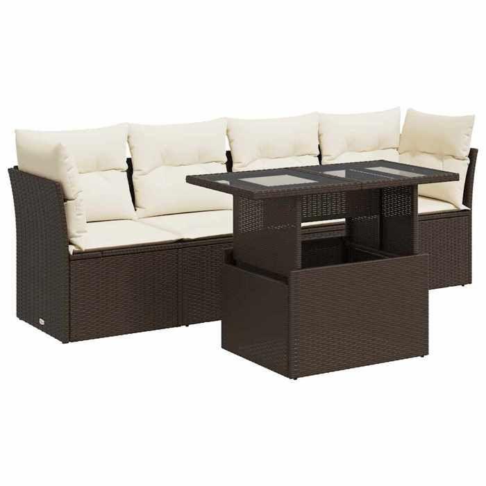 VidaXL Salon de jardin avec coussins 5 pcs marron résine tressée 3326094