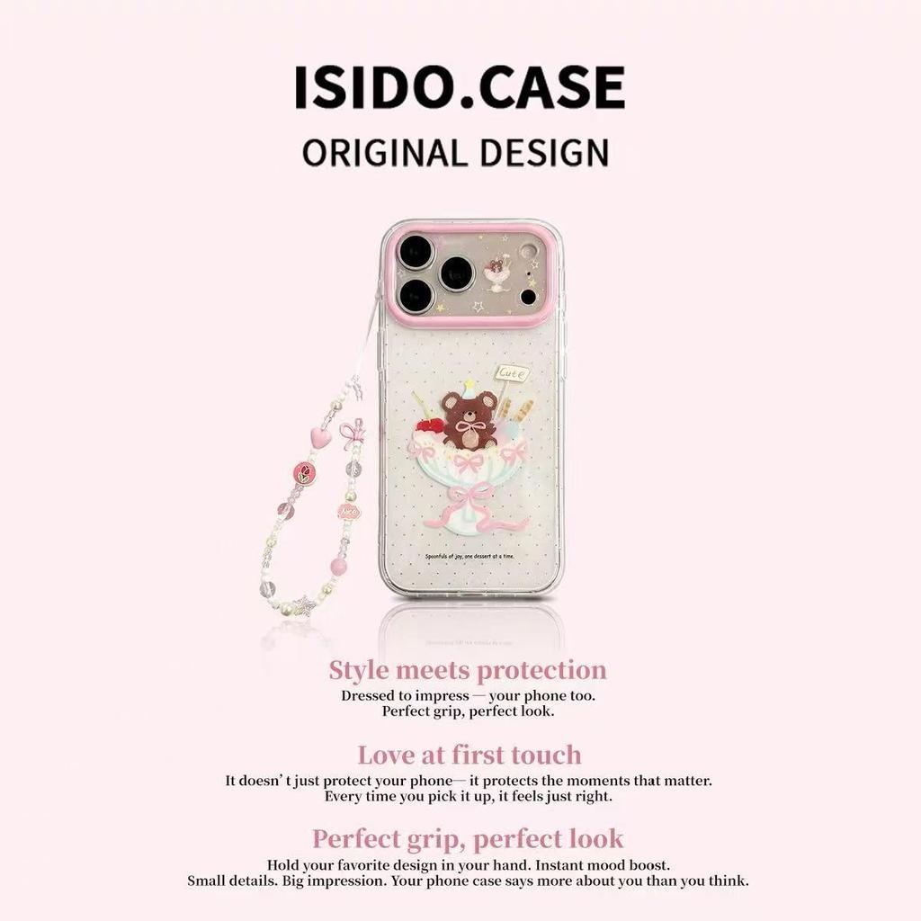 Korean Glitter Polka Dot Ice Cream Bear iPhone 16/15/17 Pro Max Case