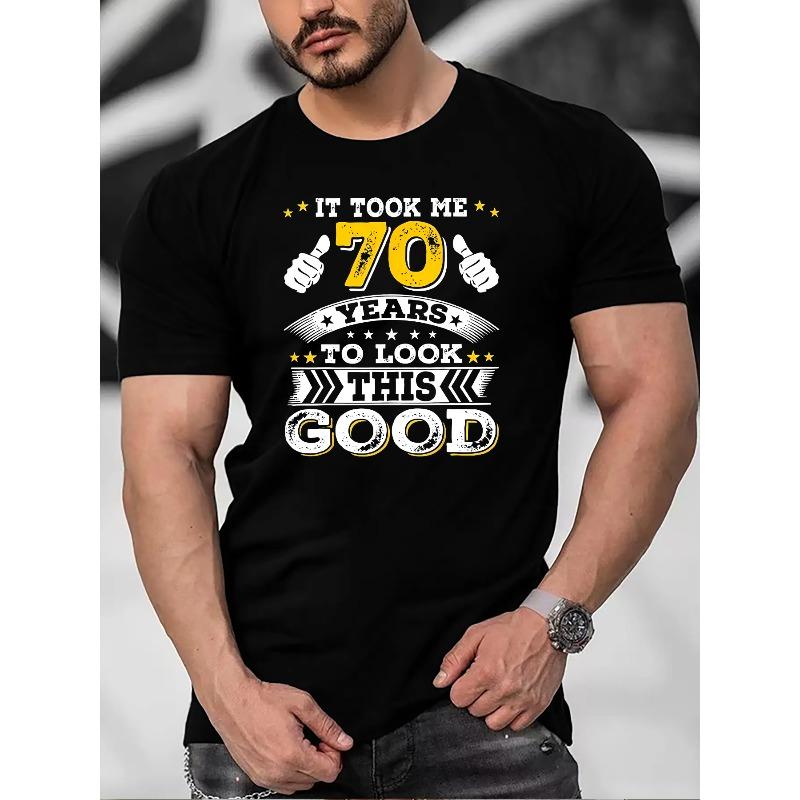 

Men s T-Shirt - Funny 70 Years Gift with Thumbs Up & Age Number Print - Casual Round Neck Short Sleeve Tee for Milestone Celebrations 4XL чорний