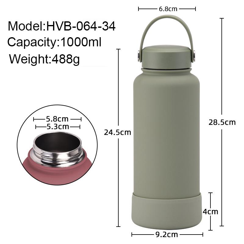 1L Large-Capacity Thermos Cup With Non-Slip Bottom, Portable Outdoor Sports Kettle, Frosted Water Cup