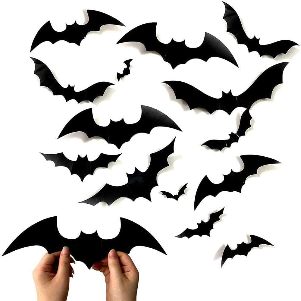 Halloween 3D Bats Wall Decorations, Black Hanging Bat Stickers, Spooky Party Supplies for Haunted House Decor