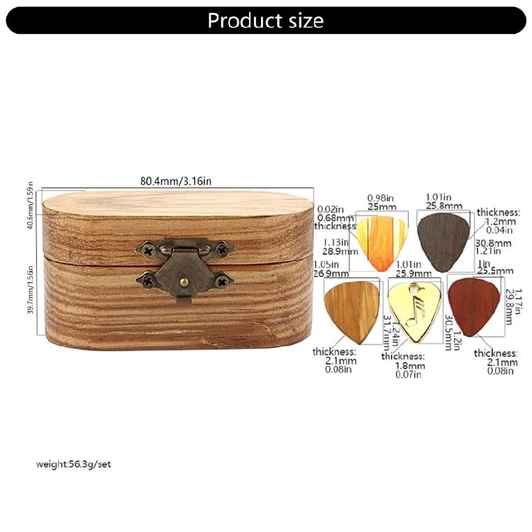 Tragbarer Gitarrenplektrum-Box-Halter mit 5 Gitarrenplektren Holz Gitarrenplektrum-Aufbewahrungsbox Leichtgewichtige Gitarrenplektren-Koffer