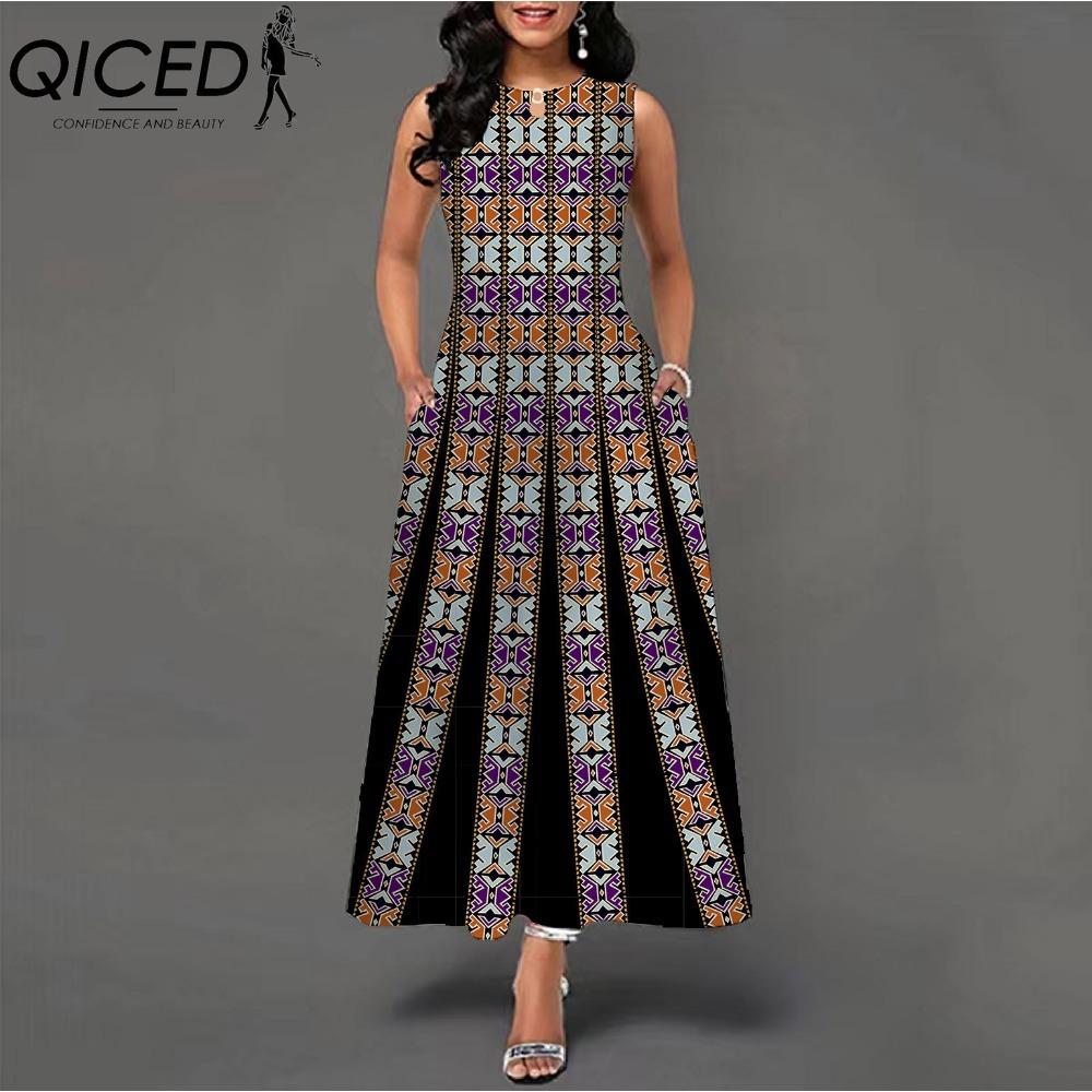QICED 48 barev Nové dámské volné vintage květinové volánové šaty Befree šaty Velká letní párty Tílka Elegantní maxi šaty