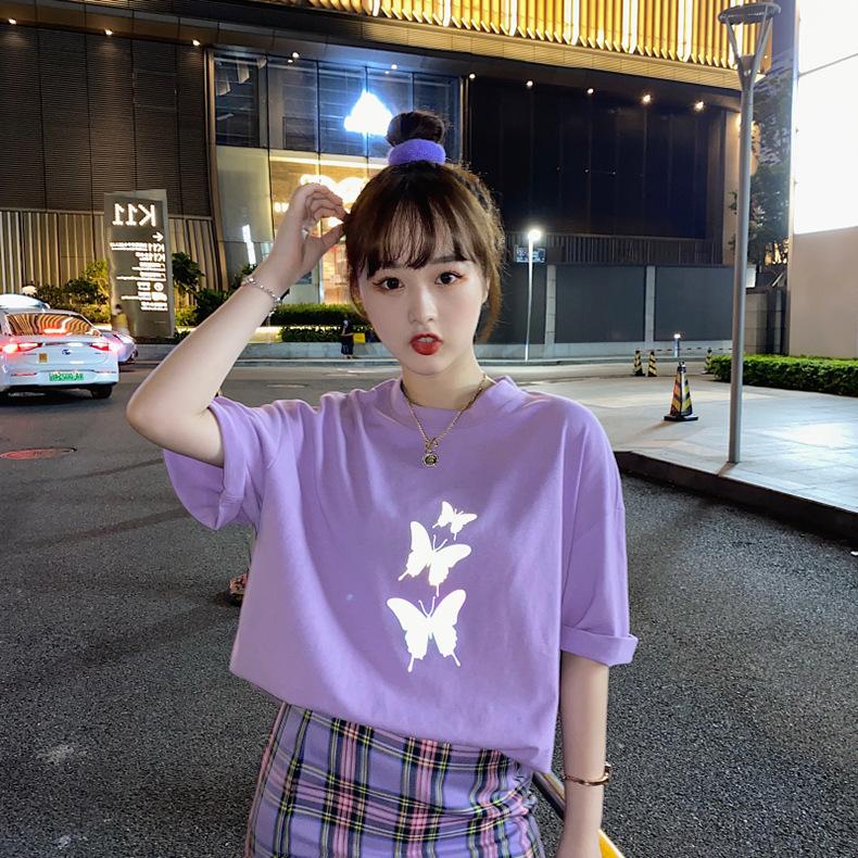 

Женская летняя свободная футболка с коротким рукавом и принтом бабочки, блузка, топ XXL фиолетовый