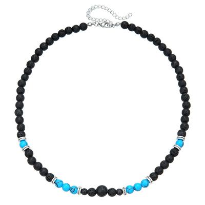 Ethnic Style Turquoise Necklace Men Black Beads Texture Beaded Necklace Irregular Adjustable Western Country Necklace Travel