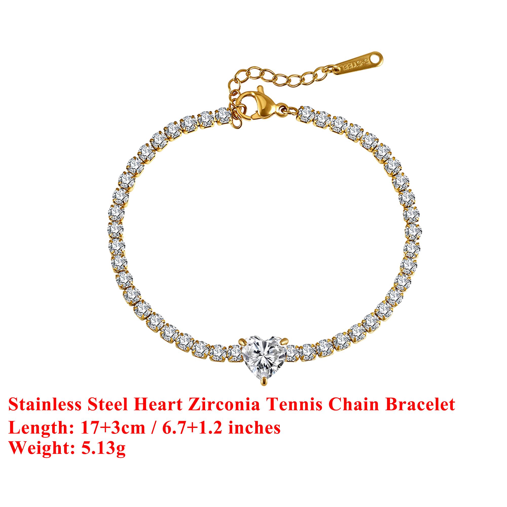 

EFFIE QUEEN Stainless Steel 18k Gold Heart Cut Zirconia Tennis Chain Bracelet Romantic Jewelry for Women Wedding Party STKB03