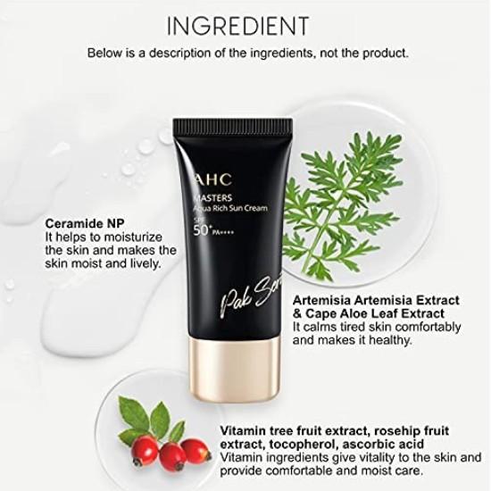 AHC Masters Aqua Rich Sun Cream SPF50+ PA++++ | Hydrating Daily Sunscreen