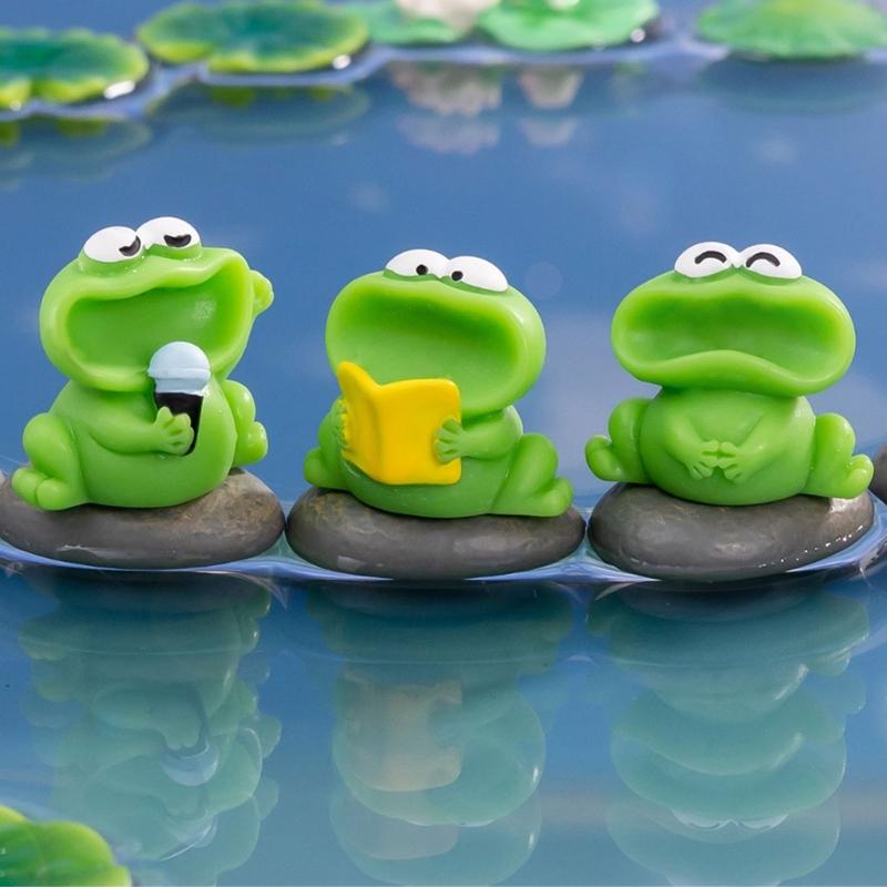 5Pcs Cartoon Big Mouthed Choruses Frog Miniature Figurines Resins Statues Landscape Garden Lawn Home Decorations Gift