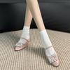 Rhinestone cloth surface with half a pack of towing flats, women's round head 2025 new inner height-increasing shoes, women's new summer