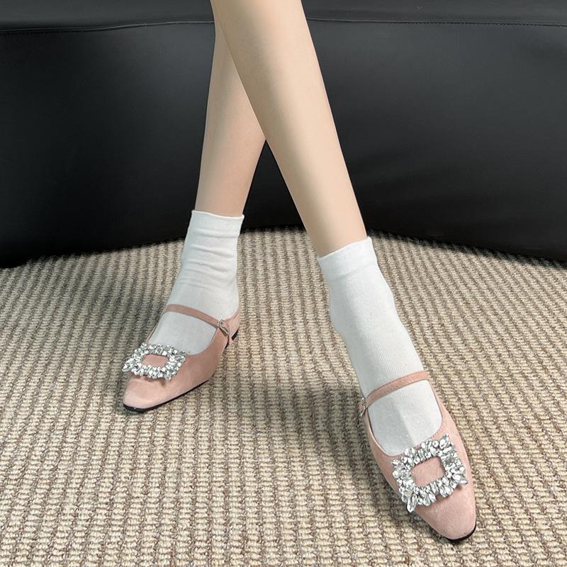 Rhinestone cloth surface with half a pack of towing flats, women's round head 2025 new inner height-increasing shoes, women's new summer