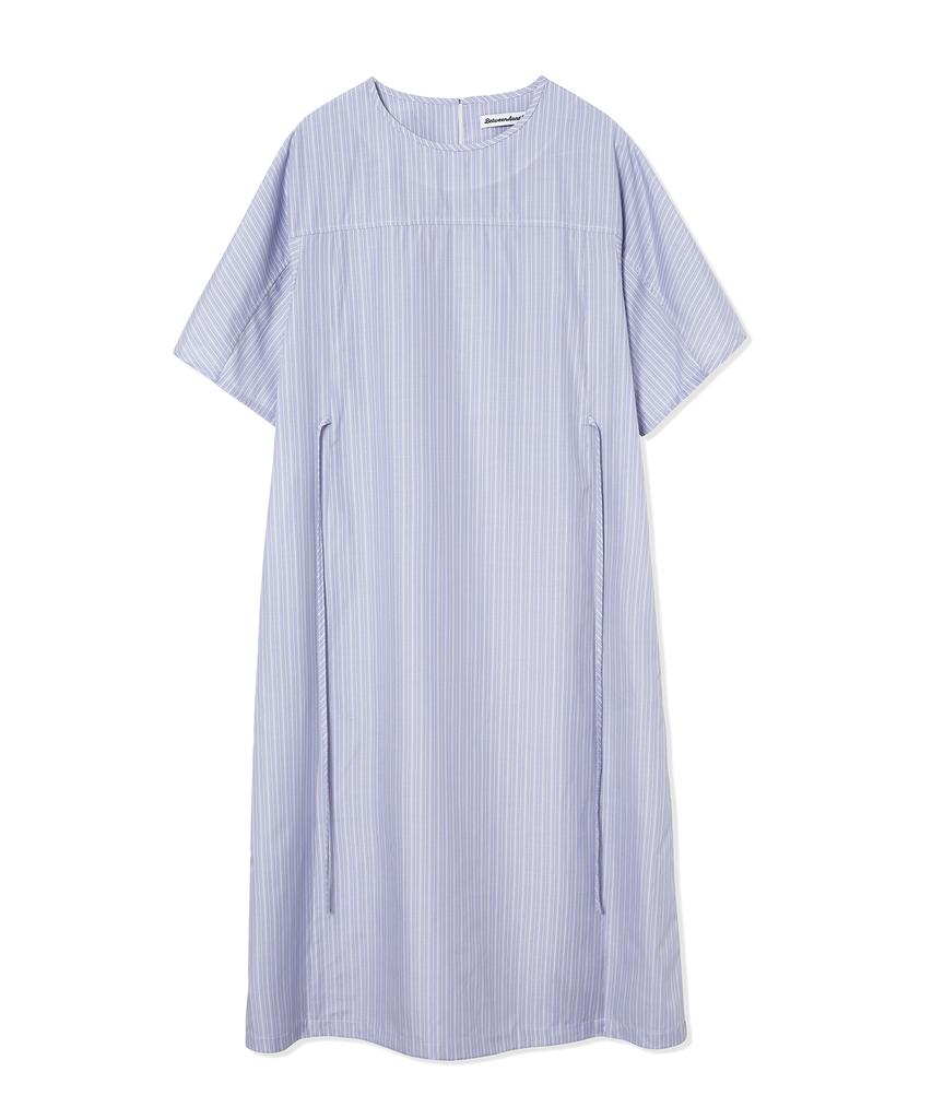 BETWEEN A AND B Waist Ribbon Stripe Long Dress [Blue]