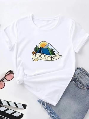 Tee Shirt  Summer Print Female Tee Tops Graphic Harajuku Korean Short Sleeve Casual Fashion Harajuku White O-Neck T-Shirt