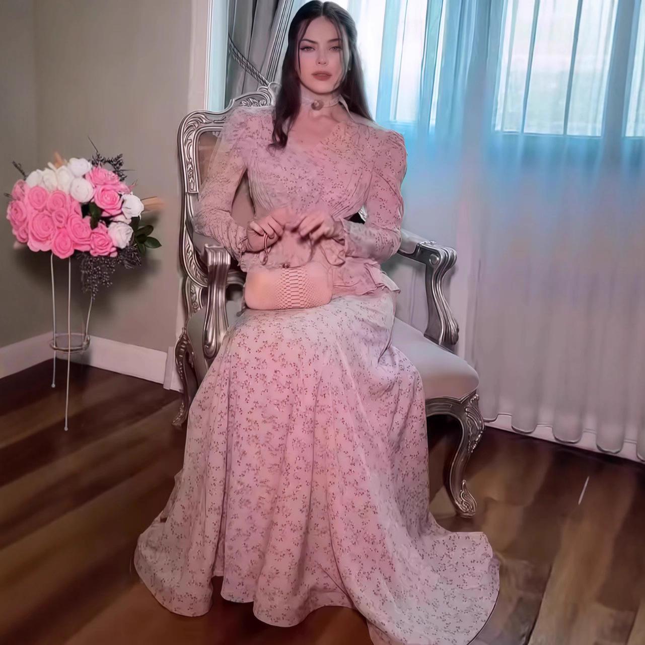 

2025 Европейский и американский летний принт, утягивающий пояс для похудения, платье-рубашка XXL розовый