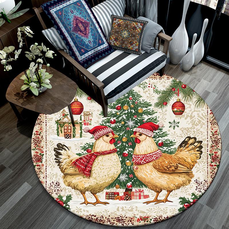 Christmas animals pattern round rug,Carpet Rug for Living Room Bedroom Playroom ,Non-slip Floor Mat,Holiday Gifts and Birthday Gifts.