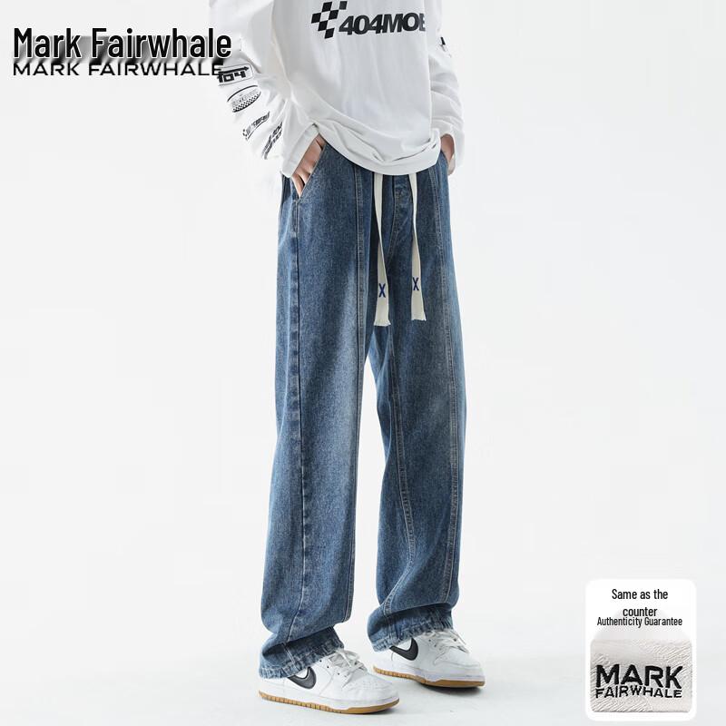 Mark Fairwhale Men's American Retro Loose Wide Leg Straight Jeans