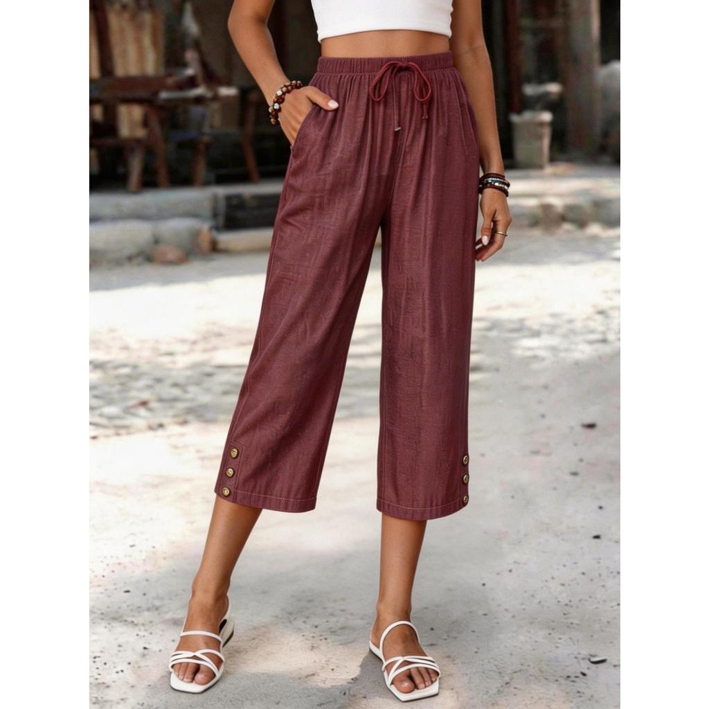 Summer New Arrival Women's Loose Fashion Tencel Denim Casual Cropped Pants 7-inch Length with Pockets European American Style Crossbody