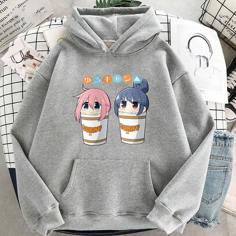 Anime Yuru Geri Kamp Kapşonlu Kazak Harajuku Manga Kawaii Rin Shima Ve Nadeshiko Kagamihara Kış erkek Kapüşonlular Tops