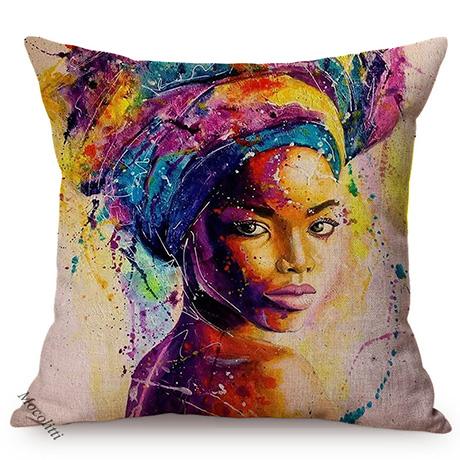 African Black Woman Portrait Oil Painting Sofa Decoration Pillow Case Africa Girl Lady Style Cotton Linen Cushion Cover