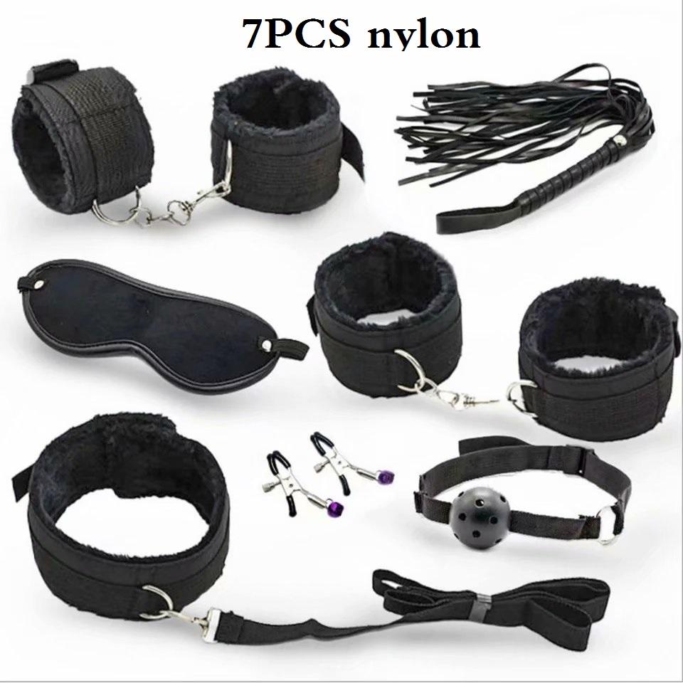 7 PCS BDSM Bondage Restraint Set Sex Handcuffs Whip Anal Beads Butt Plug   Bullet Vibrator  Toys for Woman