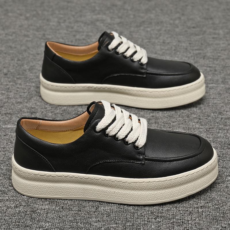 Neue Schuhe für Herren Echtes Leder Lässige Plateauschuhe Dicksohlige Skateboard-Schuhe Jugend Schnür-Sneaker