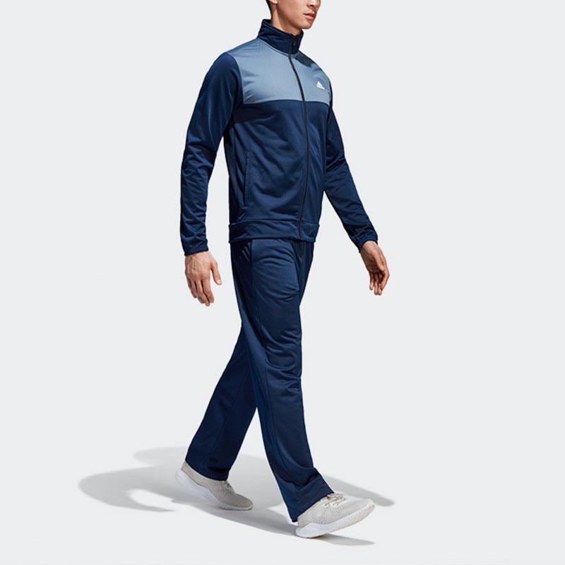 Adidas Tracksuit Color Block Stand Collar Zip Up Jacket And Straight Leg Pants Casual Sports Set Men Tracksuits Dark-Blue CD6603