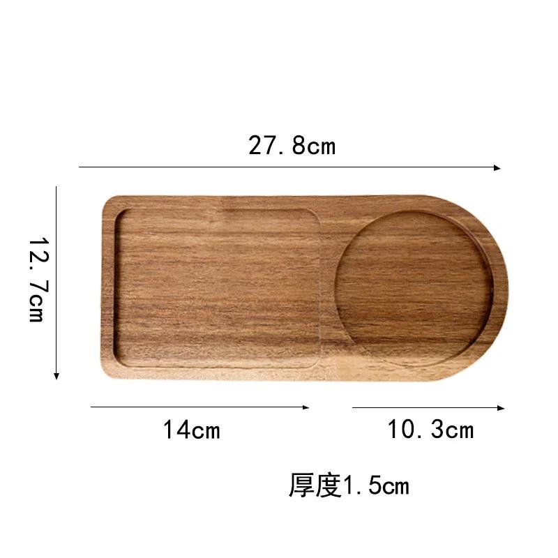 Japanese Wooden Tray with Ceramic Coaster for Cups Plates Retro Bread Dessert Breakfast Display