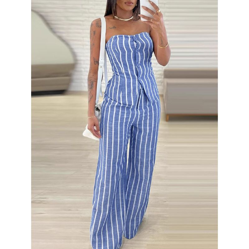European and American Fashion Street Stripe Personalized Tube Top Strapless Sleeveless Set Striped Strapless Suit