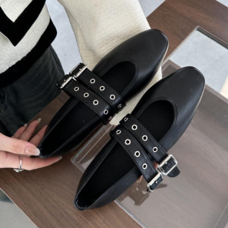 Fashion Flat Shoes Women's Mary Jane 2025 New Buckle Female Leather Fashion Casual Elegant Soft Sole Rivet Decoration Women Loafers