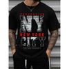 European Sizes Men's NY Perfection Tee T-Shirt - Black Short Sleeve Round Neck Casual Shirt with Minimalist NY Logo Print, All-Season Comfortable