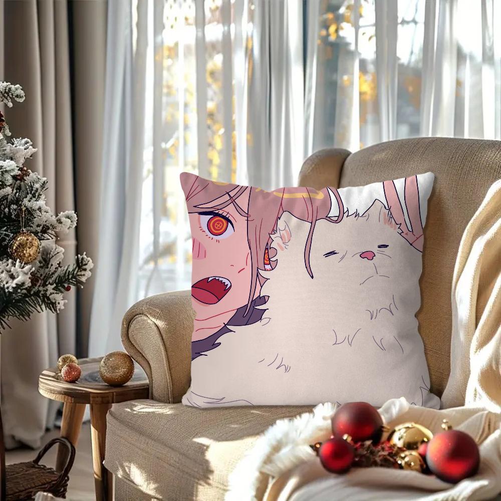 Power Animation Chainsaw Man Pillow Case SquarePillow Bedroom Sofa Leisure Comfort Cushion Car Living Room Home Decoration 40X40