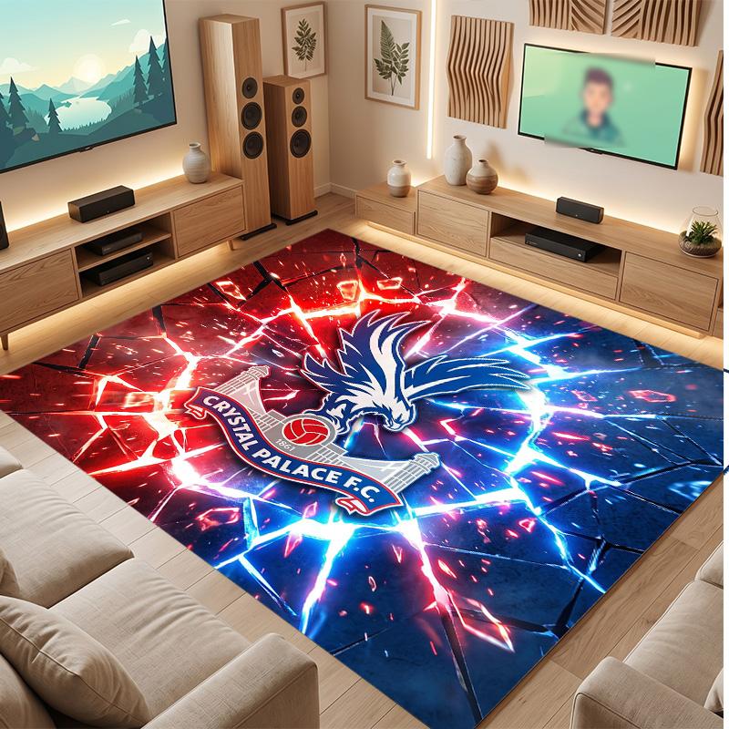 Crystal Palace Football Print Crystal Velvet Rug, Comfortable Water Absorbent Non Slip Indoor Floor Carpet