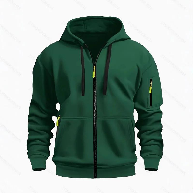 New European and American Spring and Autumn Men's Loose Hoodie Fleece Zipper Sweatshirt Neutral Multi-pocket Top