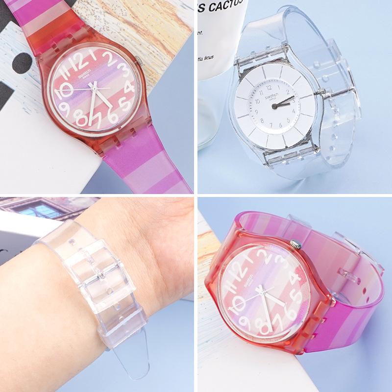 Watch Strap PVC Belt for Swatch 16mm 17mm 19mm Watch Accessories Soft Jelly Color Waterproof Rubber Wristband Bracelet with Tool