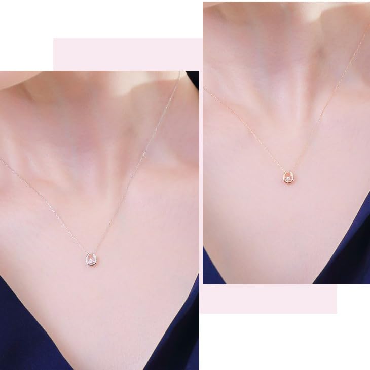 PLUSTER Dancing Stone Diamond Necklace for Women Pink Gold Cross Four with Regular Tag Swinging Chain Simple Popular Birthday Anniversary Present Gift