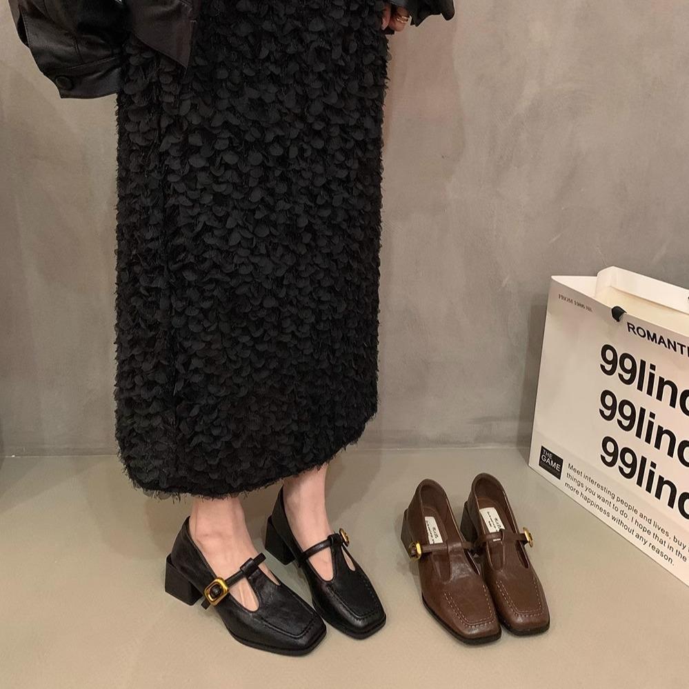 Niche Design Thick Heel Single Shoes Loafers Early Autumn Square Head Small Leather Shoes French Retro Mary Jane Shoes Women's Shoes