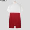 INCERUN Men Short Sleeve Letter Print Patchwork Fitted Pajamas Jumpsuits Romper Bodysuits