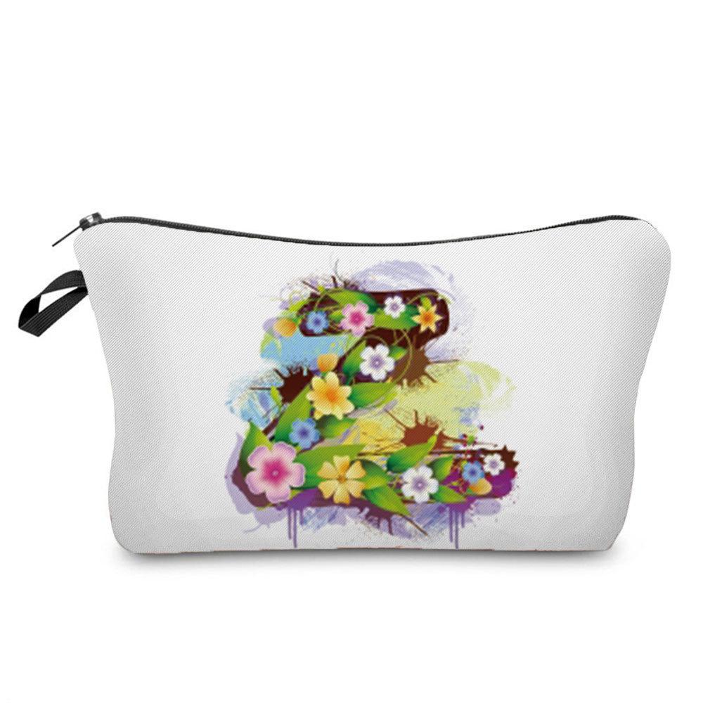 Women Flower Group Letters Print Cosmetic Bag Toiletries Organize Travel Storage Case 6787